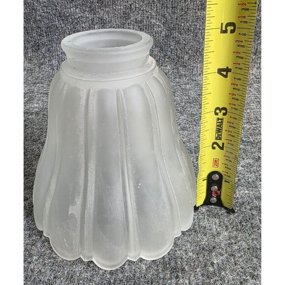 Frosted Glass Lampshade Ribbed Design 4.25 Inch Scalloped Edge 1.75 Fitter - Picture 3 of 5